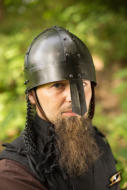 Viking spangenhelm with chainmail, dark, 1-1.2 mm