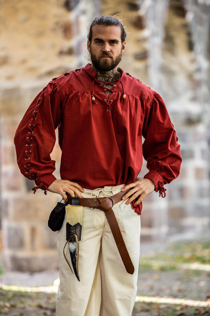 Pirate shirt with laces, red