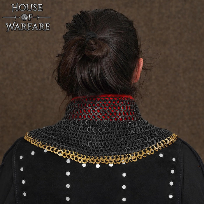 Chainmail standard, black, mixed riveted flat rings, 9 mm, brass edge