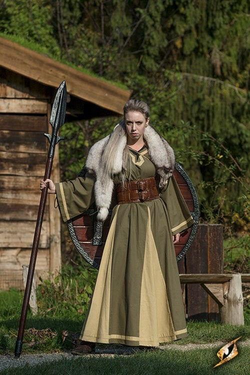 Viking dress Astrid, green/beige