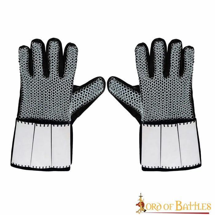 Chain mail gloves with steel plates, butted, 6 mm