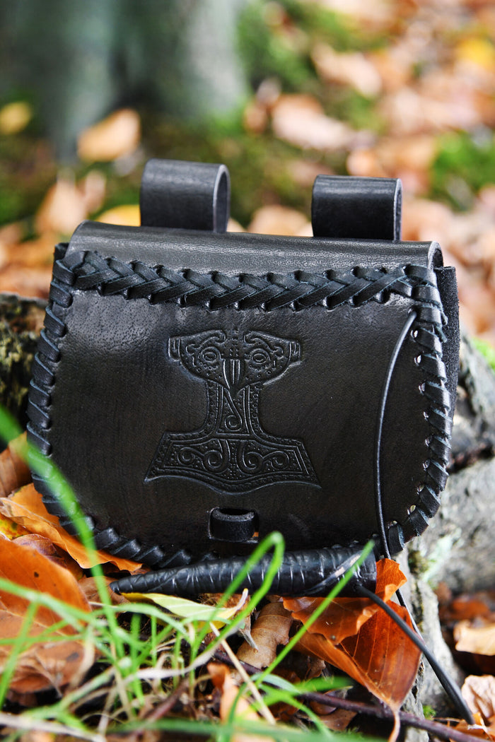 Leather Thor's hammer bag, black