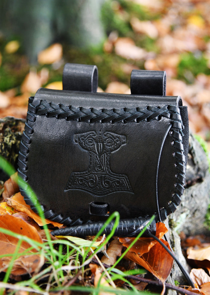 Leather Thor's hammer bag, black