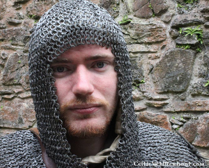 Kaptur kolczy z kwadratową osłoną szyi, mieszane kółka nitowane, 6 mm