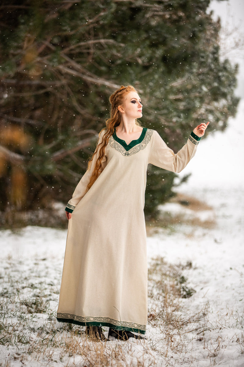 Abito vichingo Lagertha, naturale-verde