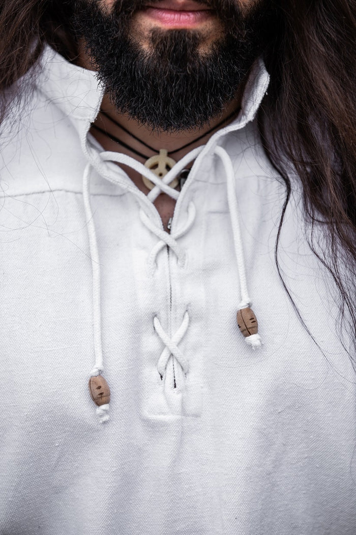 Medieval shirt with short sleeves, white