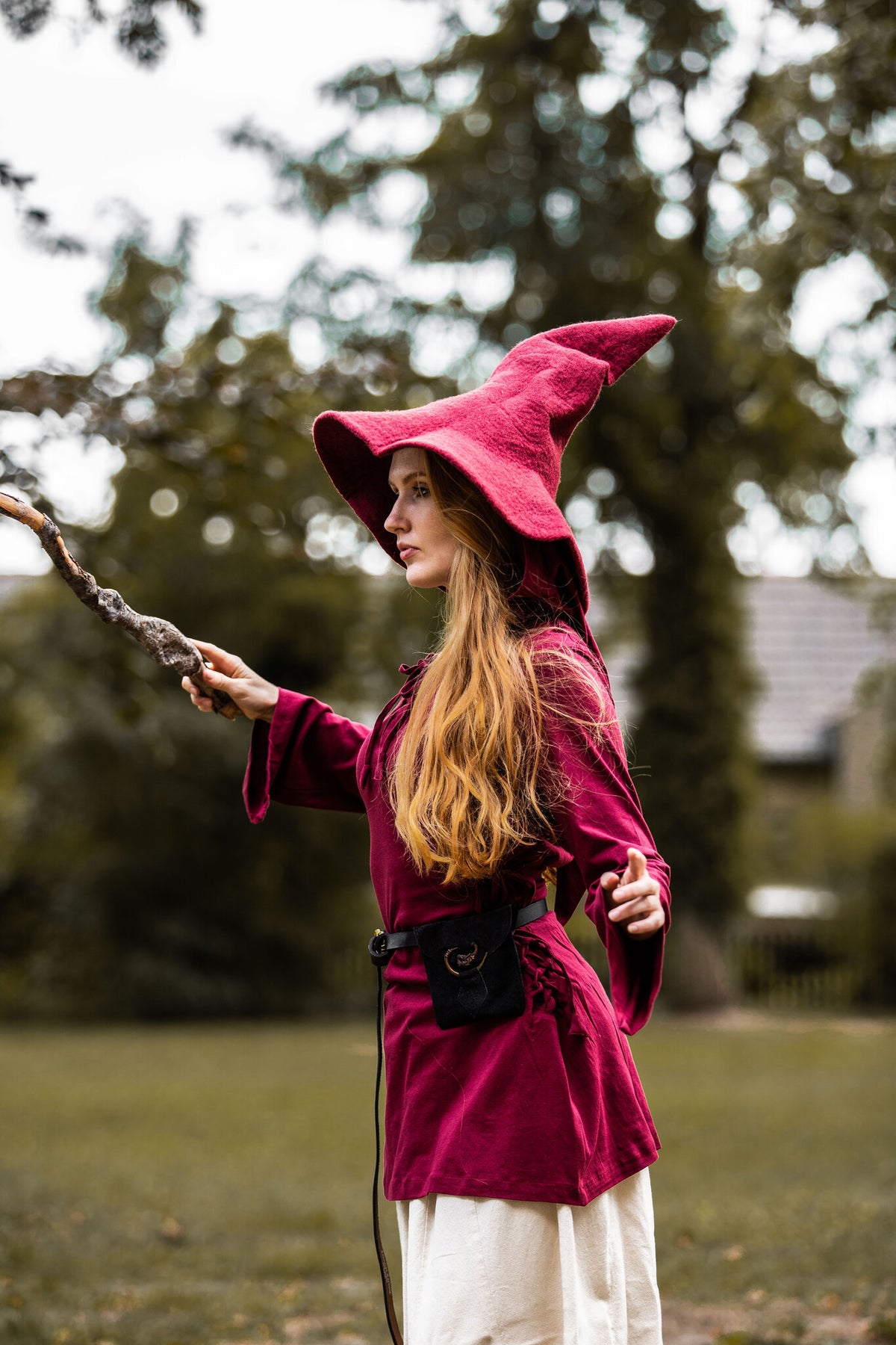Witches hat, red, wool felt