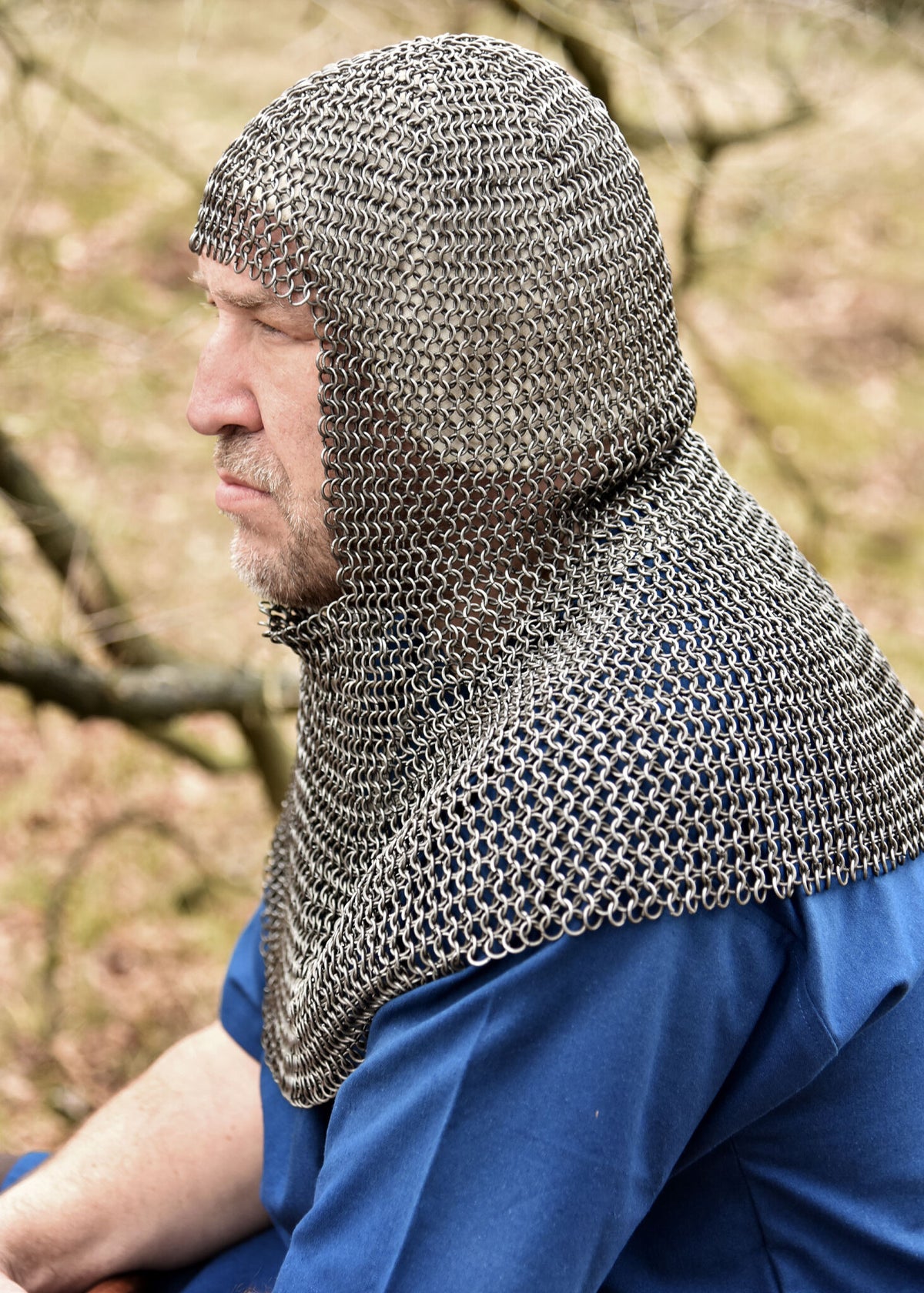 Chainmail coif with square neck, untreated, 8 mm