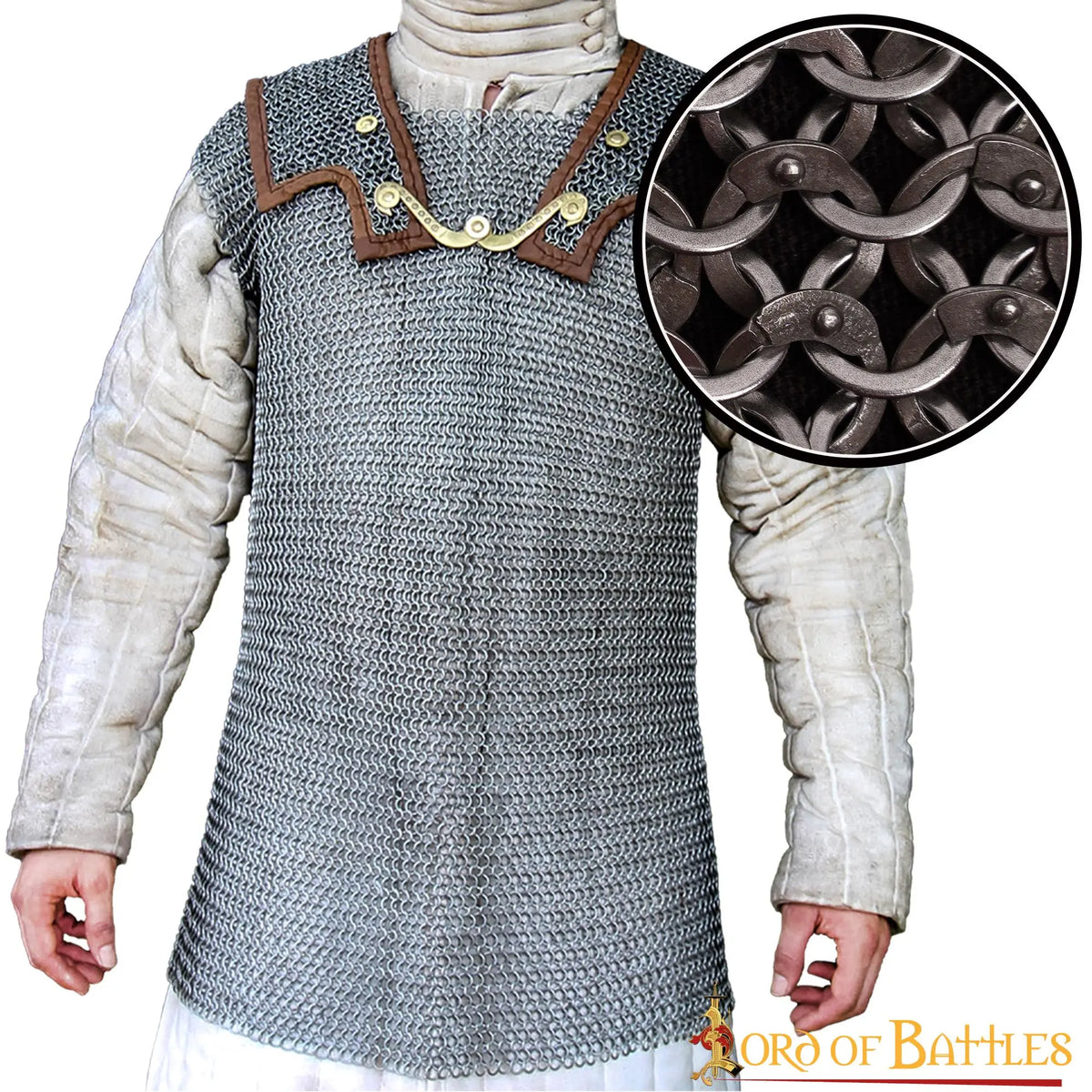 Roman lorica hamata, mixed flat rings - round rivets, 9 mm