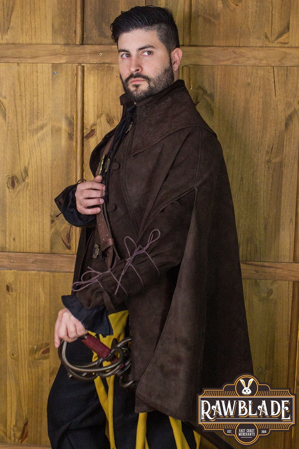 Mandilion, musketeer cloak Agrippa, split leather, brown
