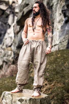 Pantalon viking en lin Odin, gris
