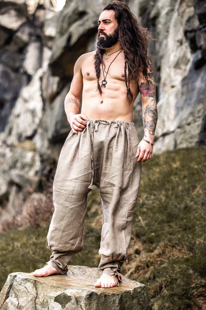 Pantalon viking en lin Odin, gris
