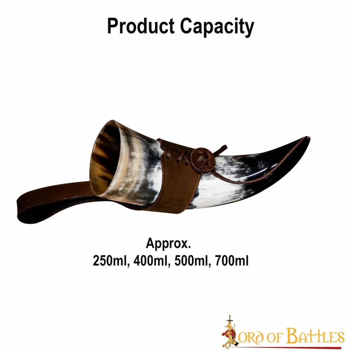Natural drinking horn with leather holder