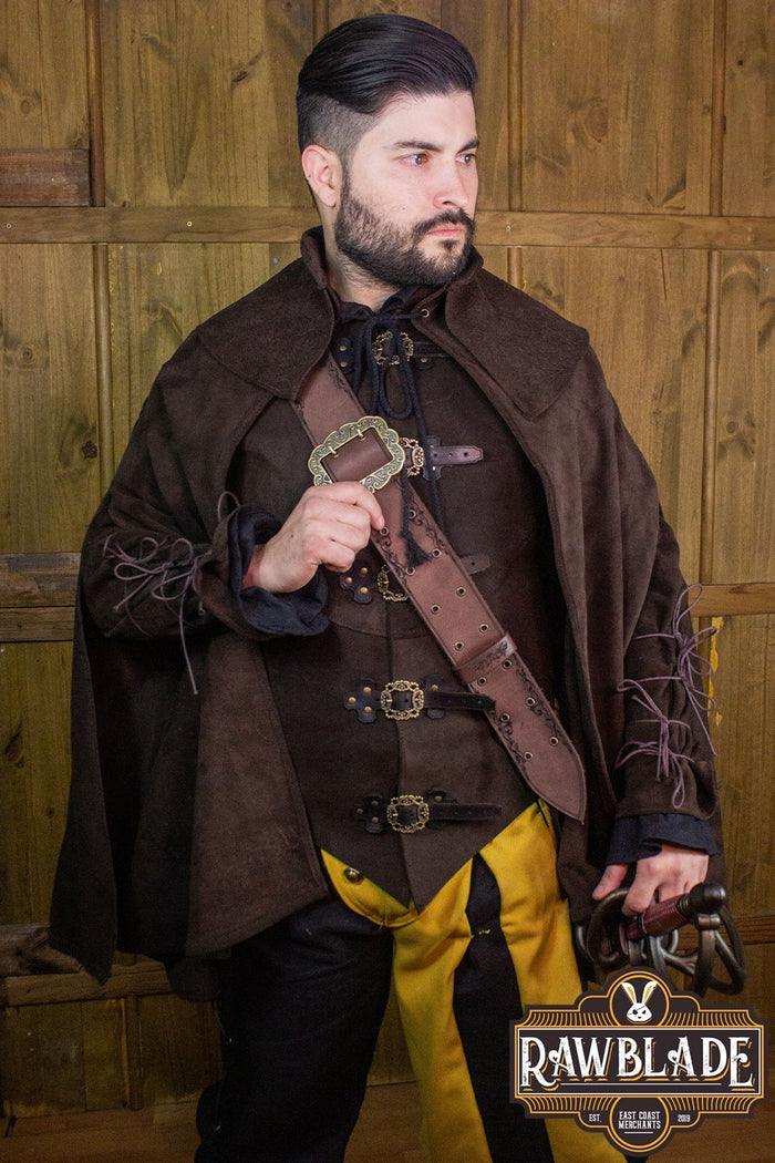 Mandilion, musketeer cloak Agrippa, split leather, brown