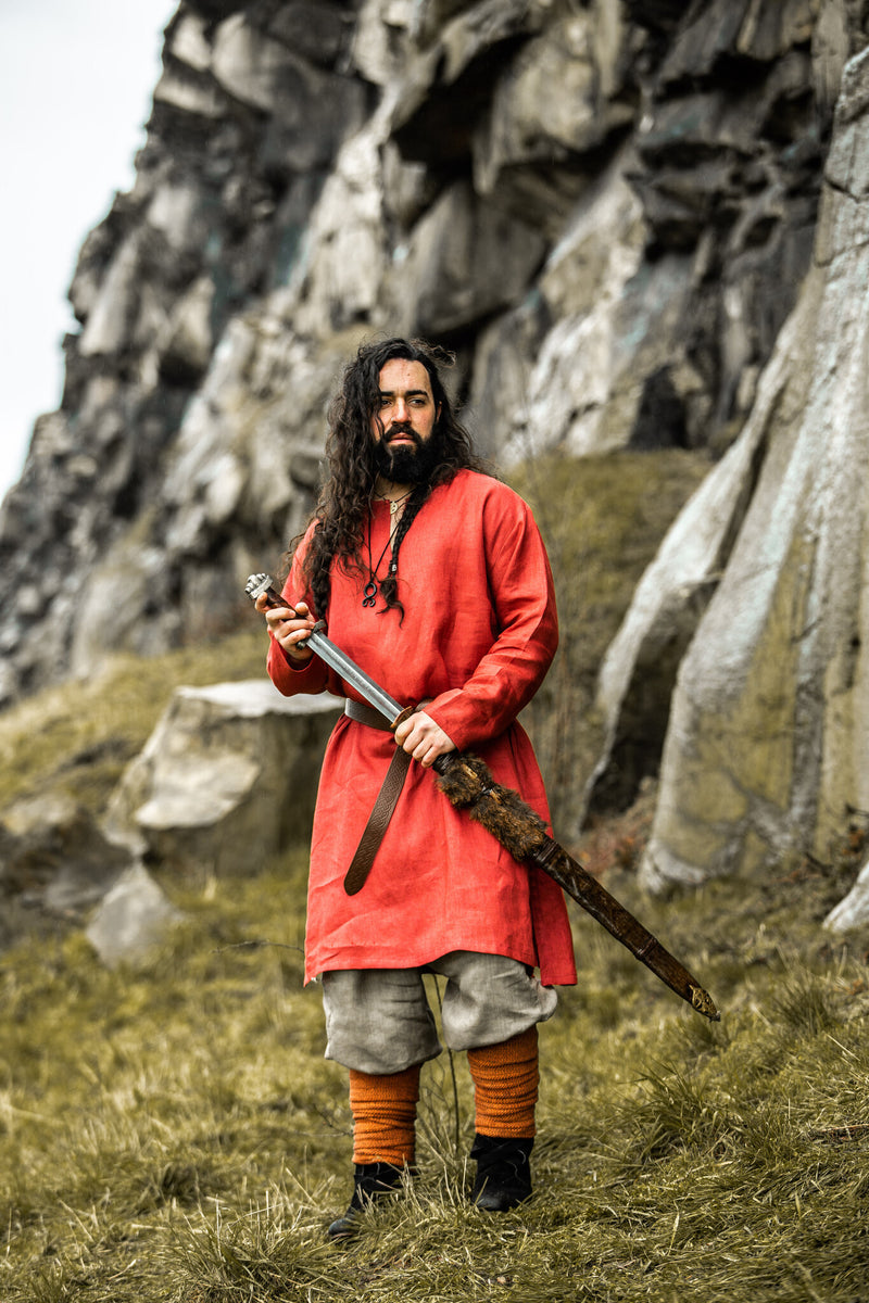 Vikingatunika Halvar, linne, röd