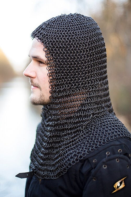 Chainmail coif Alaric, blackened, 9 mm