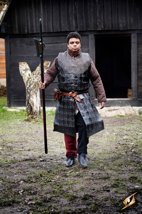 Leather brigandine long, black
