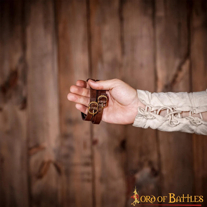 Medieval leather garters, brown