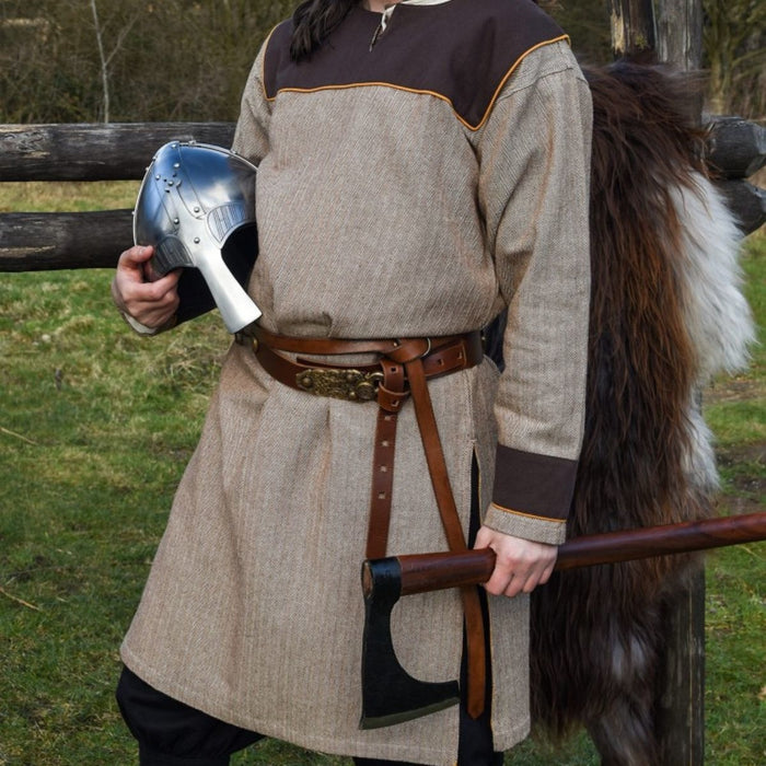 Germanic Thorsberg tunic, herringbone pattern, brown