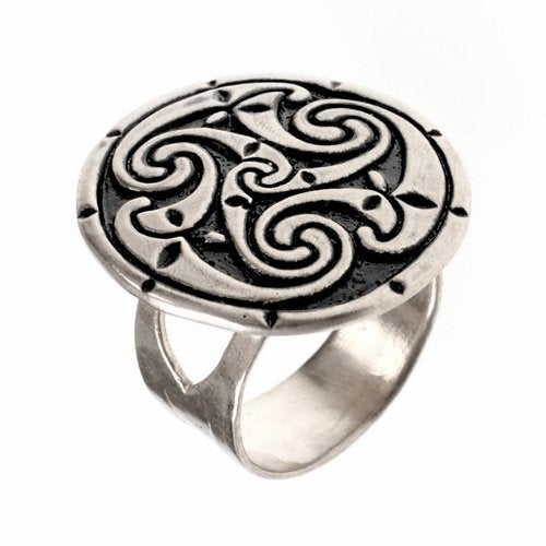 Celtic ring with triskelion, silvered bronze