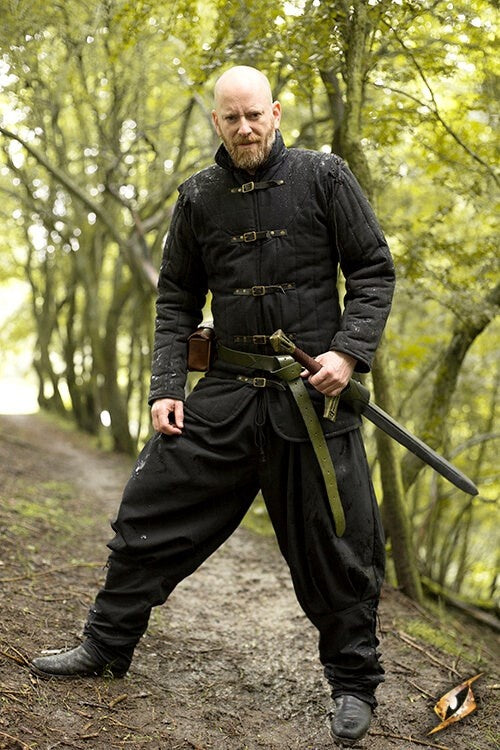 Medieval gambeson with straps, black