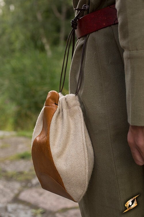 Wool-leather pouch, beige-brown