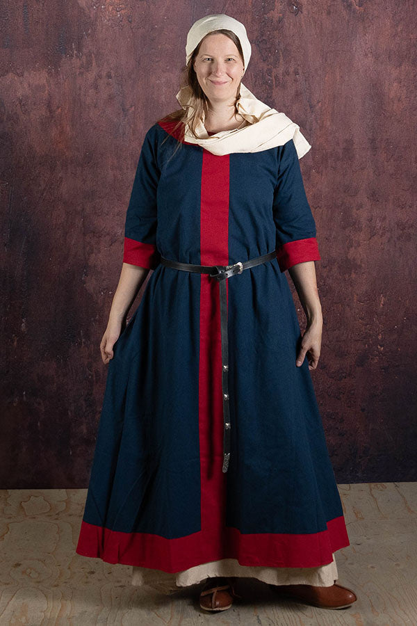 Frühmittelalterliches Kleid Clotilde, blau rot