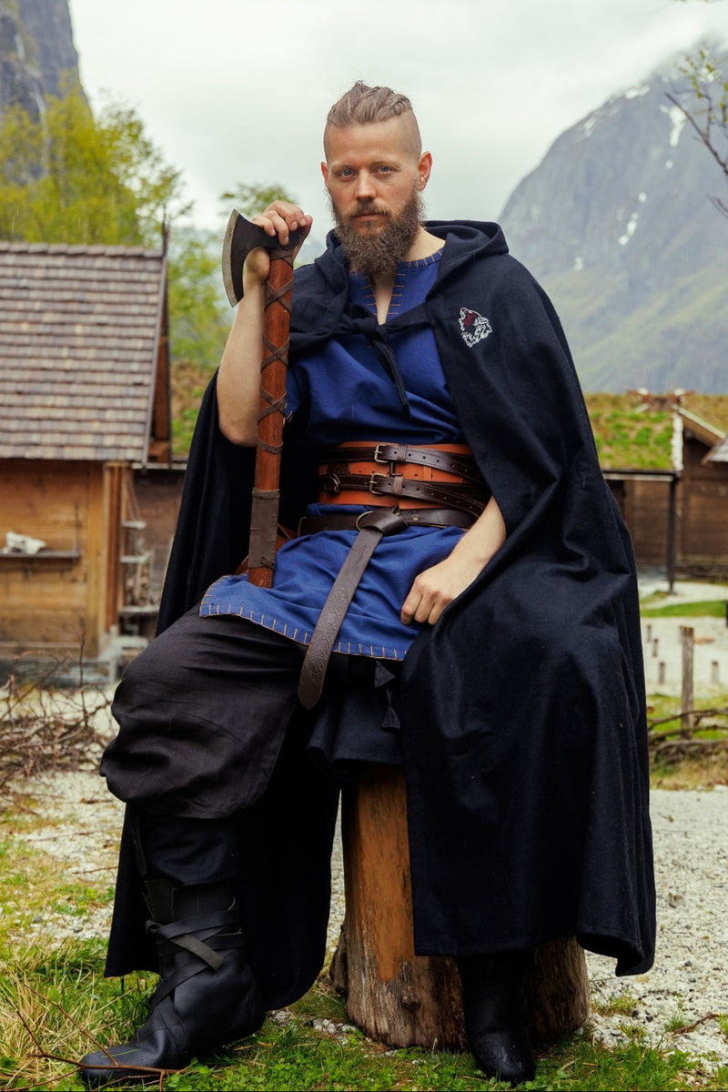 Mantello vichingo Fenrir, nero, misto lana