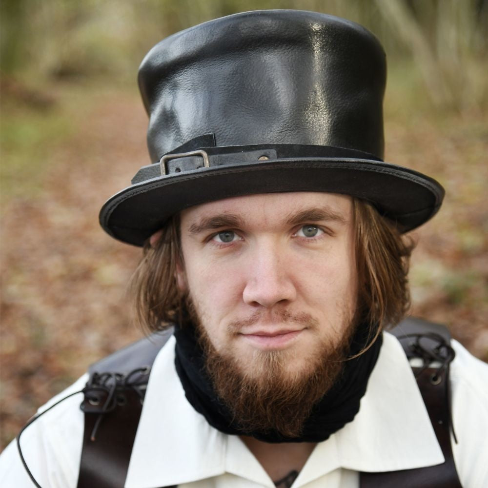 Black leather hat