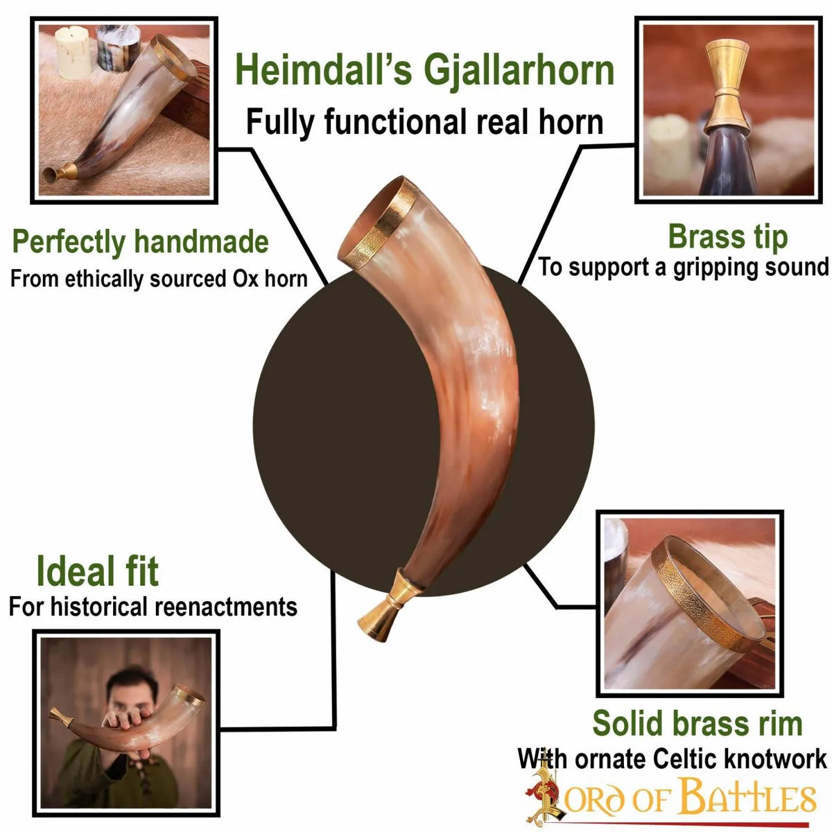 Viking signal horn with brass mouthpiece