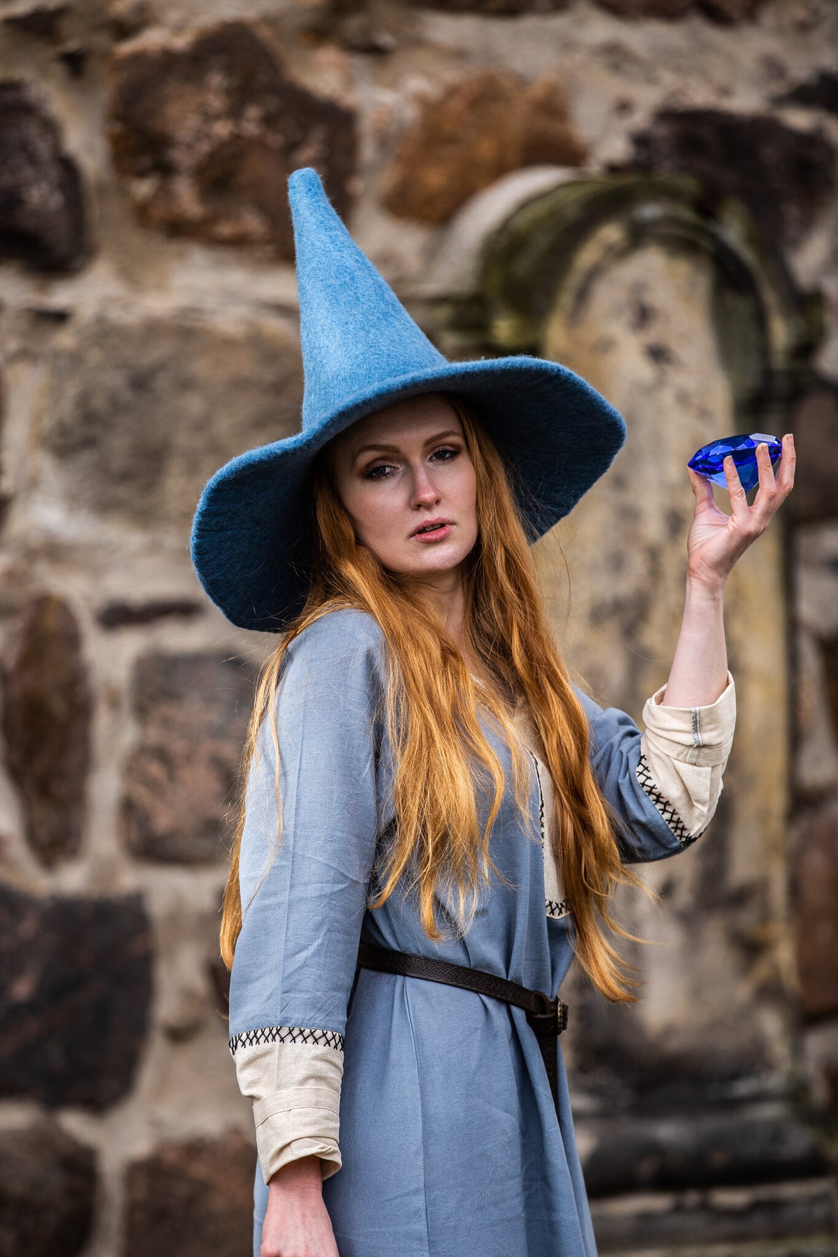 Witch hat, light blue, wool mix