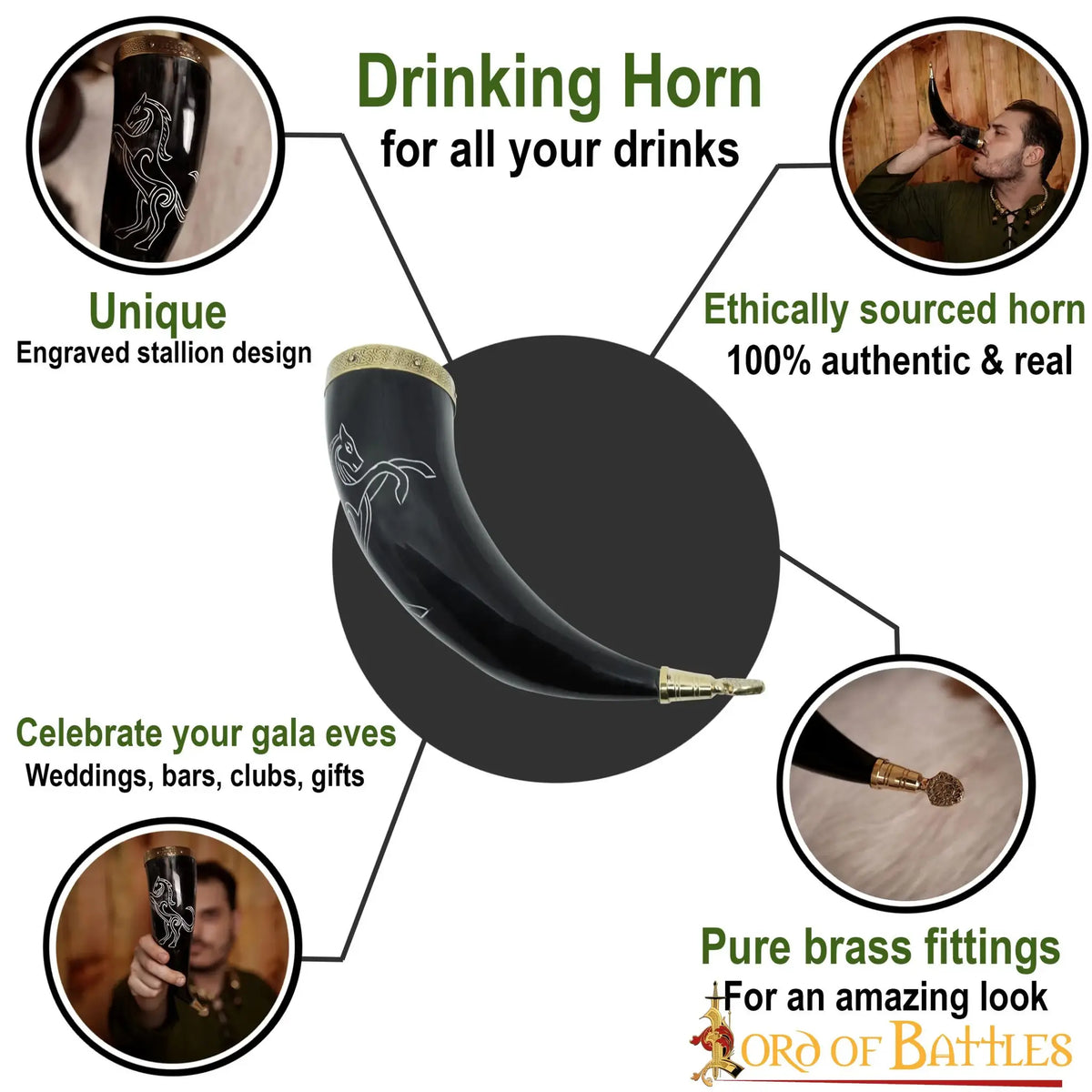 Drinking horn horse goddess with brass batter, 300-350 ml