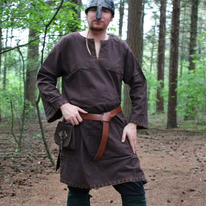 Germanic Thorsberg tunic with authentic hem, dark brown