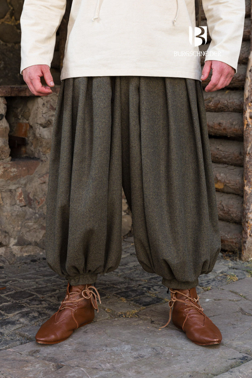 Rusvik Viking trousers Borys, herringbone pattern, olive/grey, wool mix