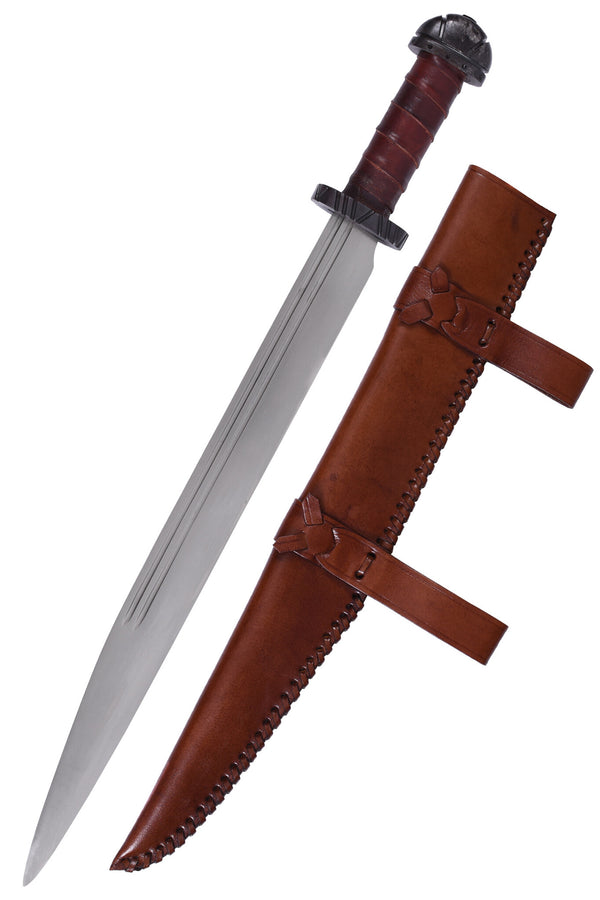 9th-century seax with leather grip, semi-sharp