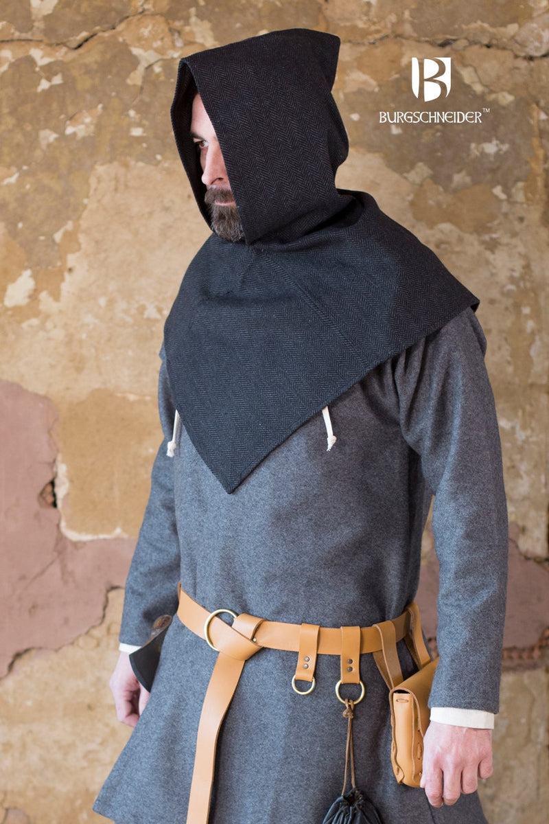 Chaperon herringbone motif Knud, black grey, wool mix