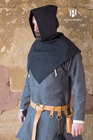 Chaperon herringbone motif Knud, black grey, wool mix