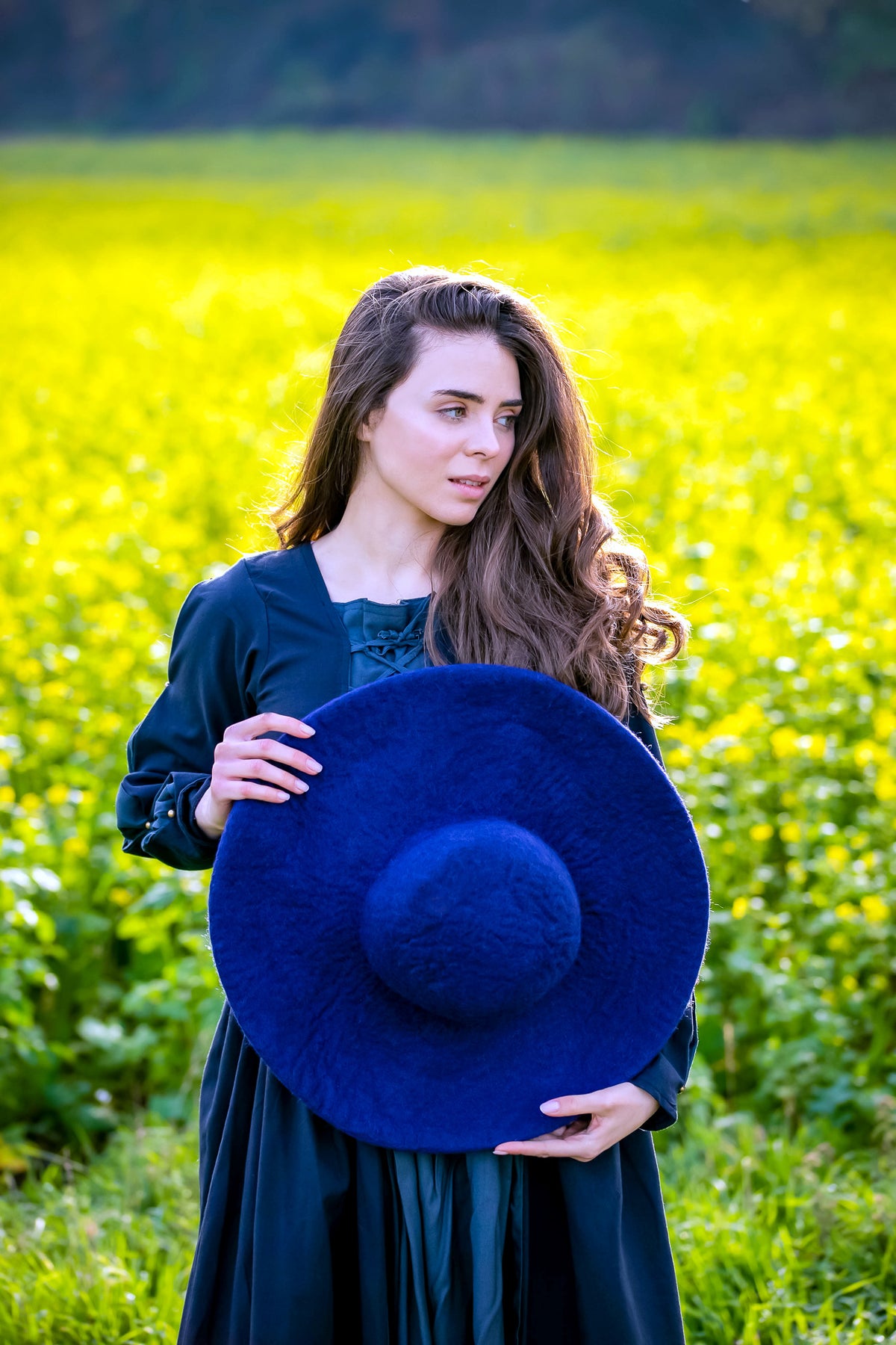 Historical felt hat with brim, blue