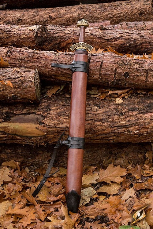 LARP sword scabbard, M, right-handed, brown