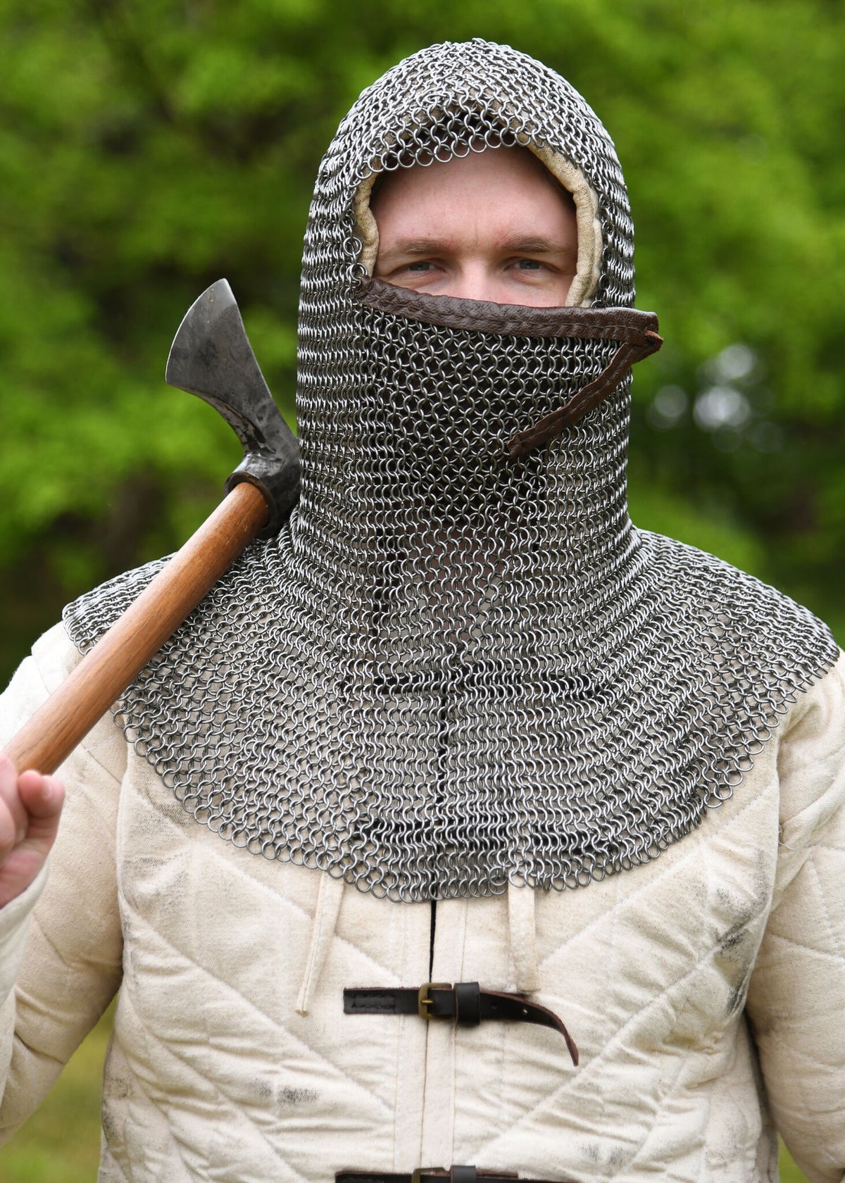 Chainmail coif with triangular ventail, untreated, 8 mm