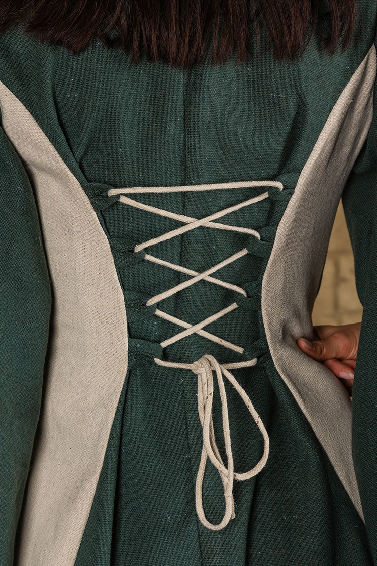 Medieval dress Jasione, green/cream
