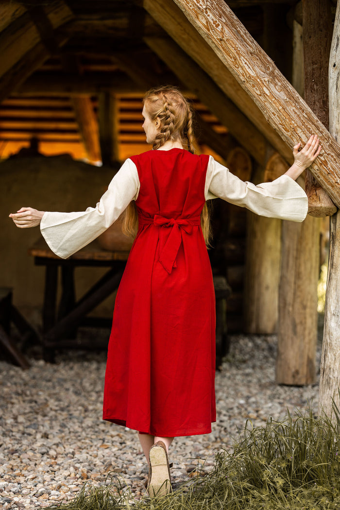 Dress Belle, red-cream