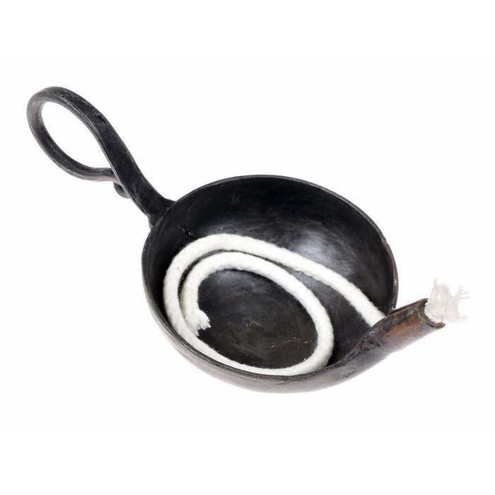 Forged oil lamp, short handle, medieval, iron