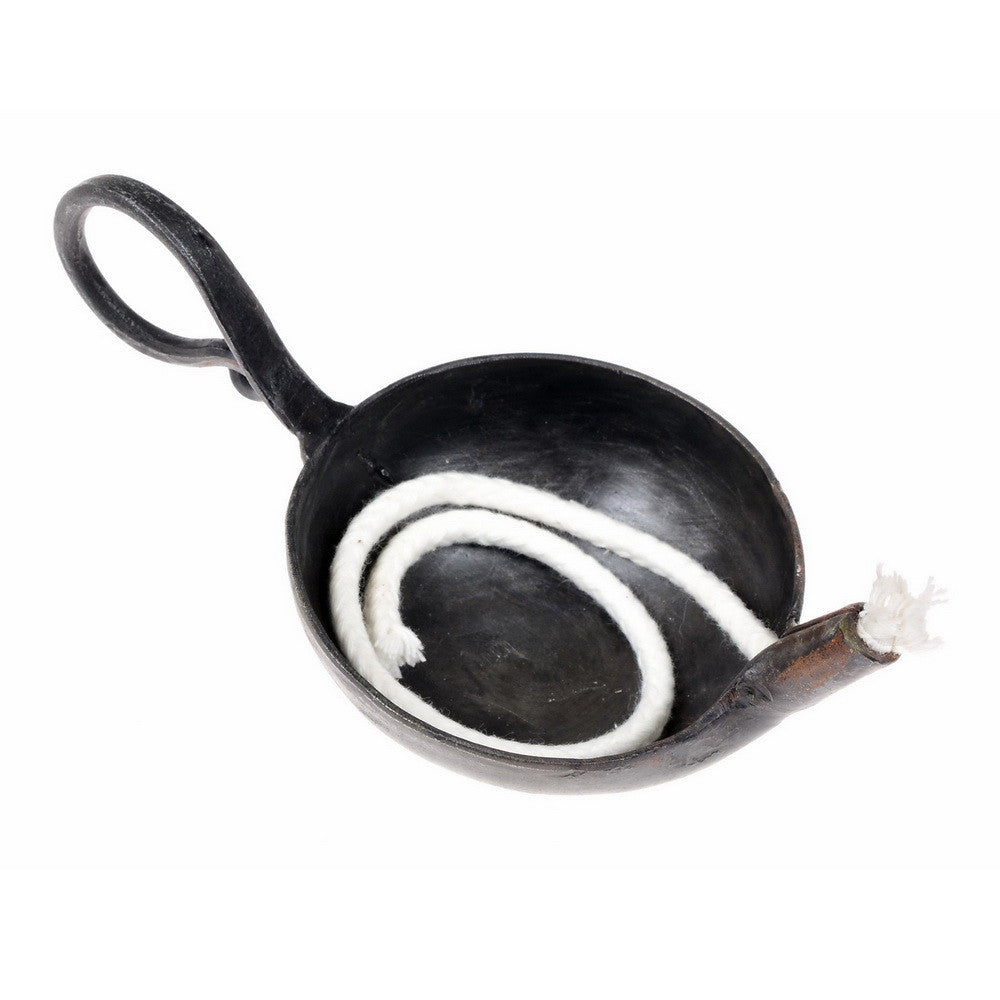Forged oil lamp, short handle, medieval, iron