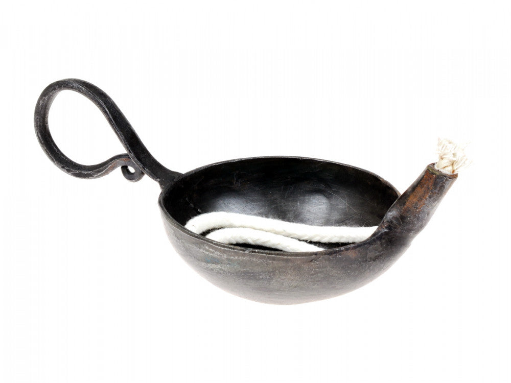 Forged oil lamp, short handle, medieval, iron
