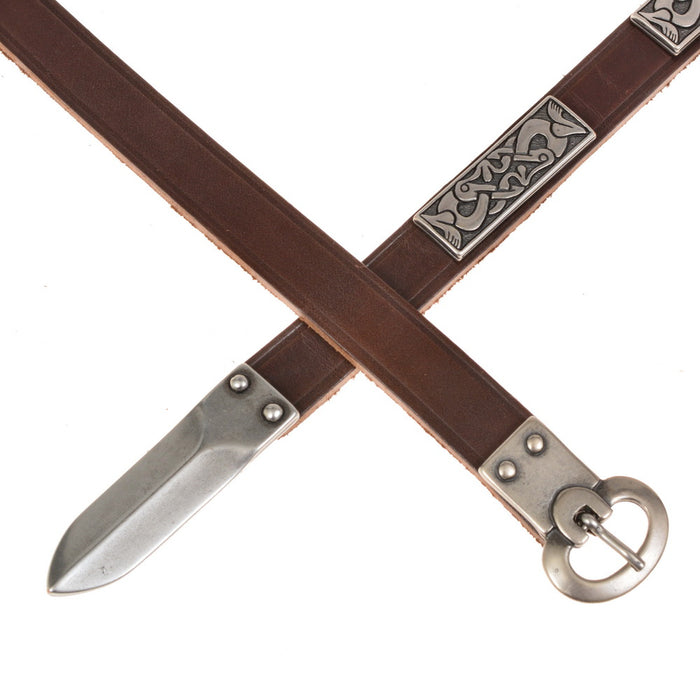Alemanni belt Niederstotzingen with belt tongue and fittings, black leather, silver plated brass