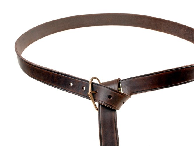 Medieval belt with riveted bronze buckle, black leather