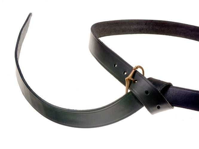 Medieval belt with riveted bronze buckle, black leather