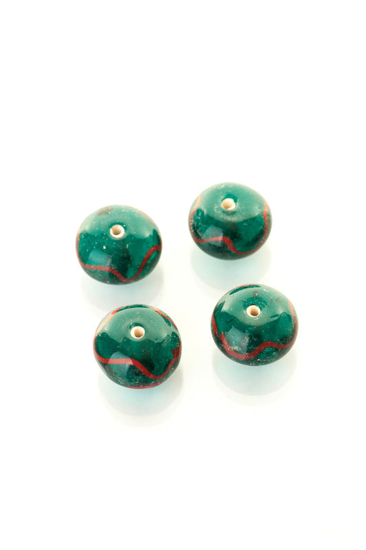 Viking glass bead Stavanger, green, 5 pieces