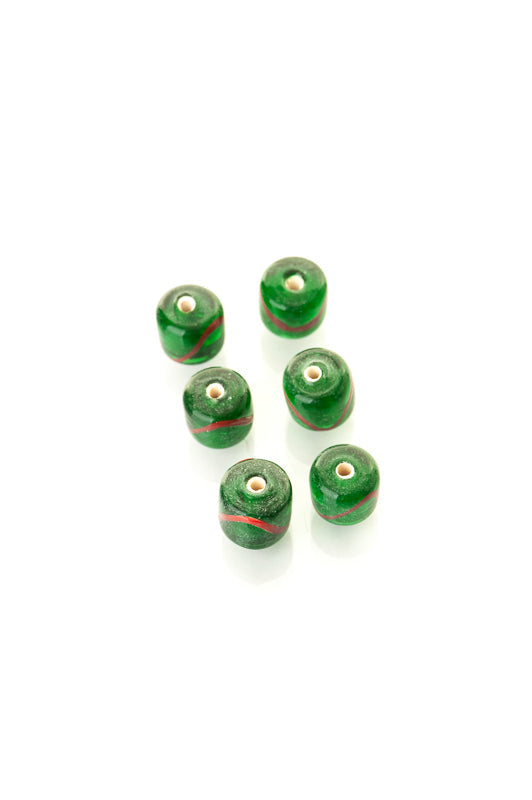 Viking glass bead Gotland, green-red, 5 pieces